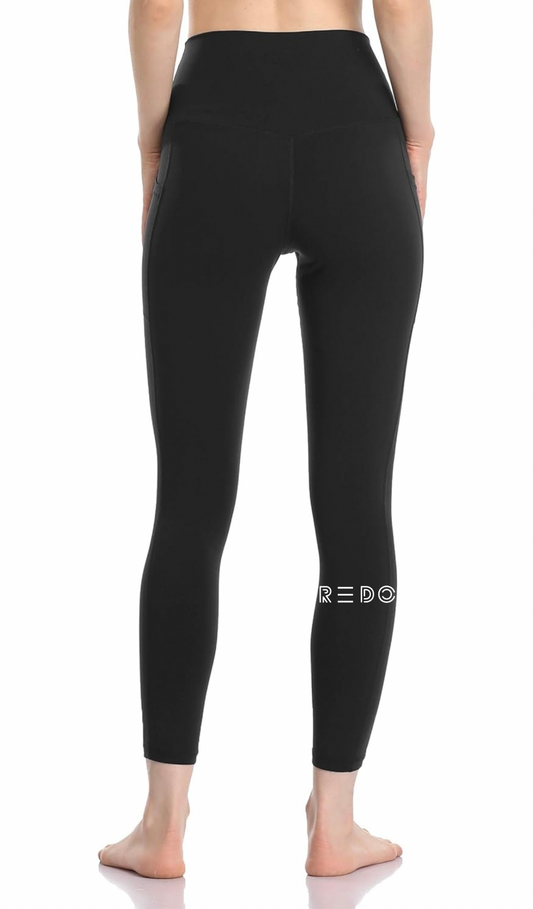 BLACK HIGH WAISTED 7/8 LENGTH LEGGINGS WITH POCKETS